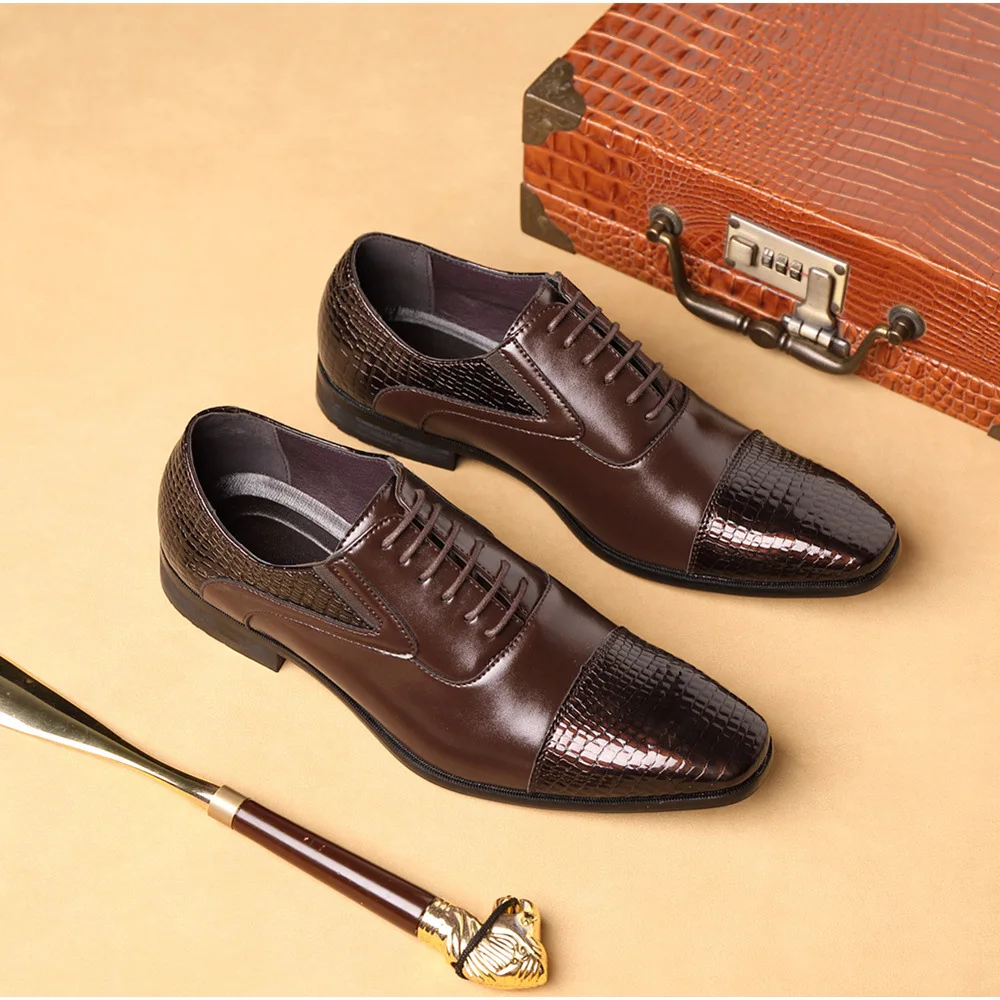 Мужская обувь; Новое поступление года; модельные туфли; Высококачественная деловая кожаная обувь на шнуровке; официальная обувь для свадебной вечеринки - Цвет: Brown