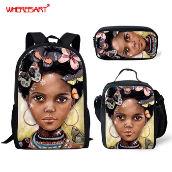 

WHEREISART African School Bags For Girls 2019 Children Backpacks Afro Girls Prints Kids Bags Bookbag Primary School Backpack