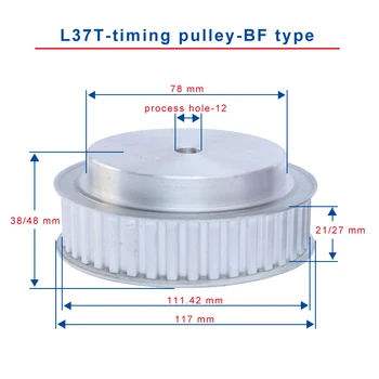 

L-37T Timing Pulley Process Hole 12mm Teeth Pitch 9.525 mm Aluminum Pulley Wheel Slot Width 21/27 mm For 20/25 mm L Timing Belt