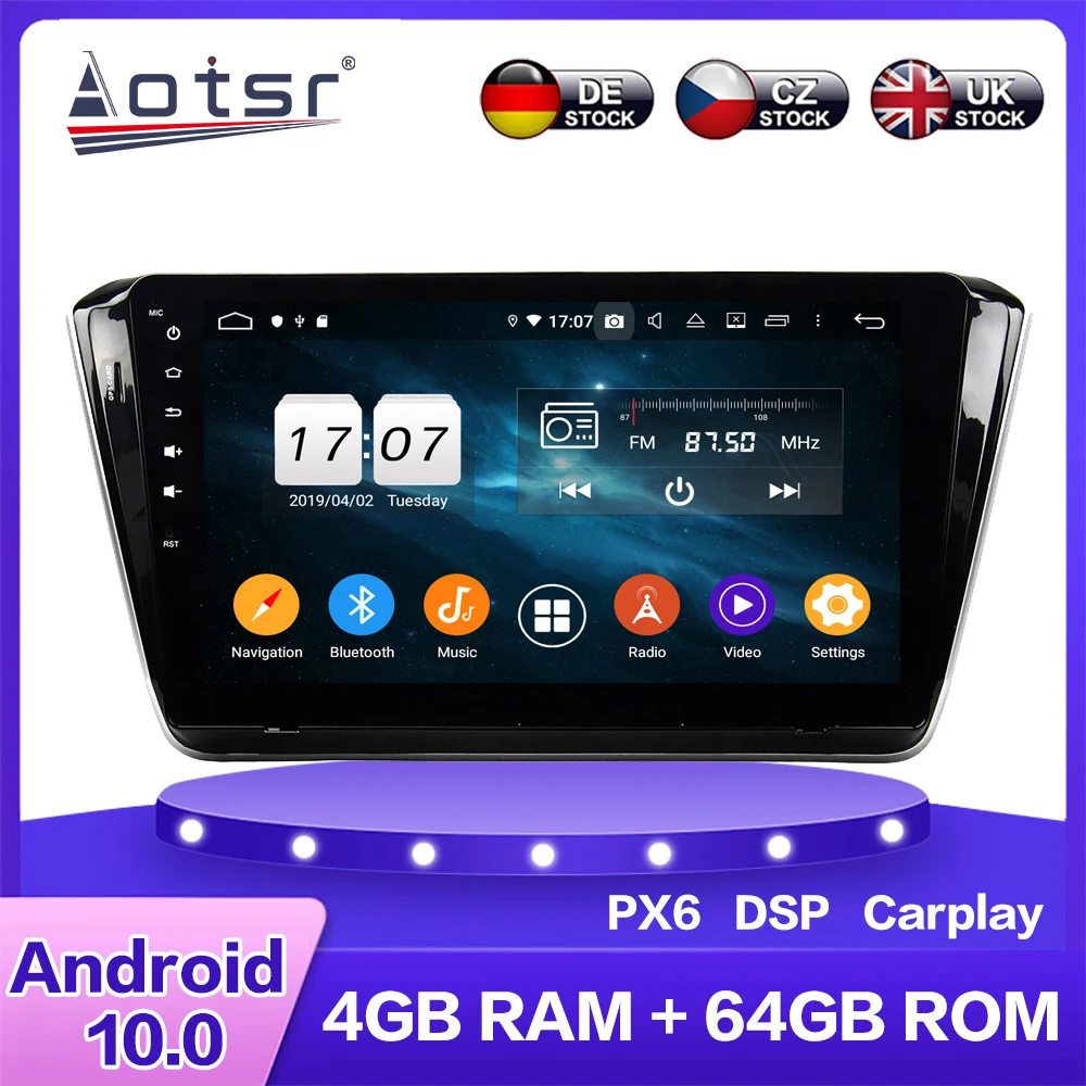 Для Skoda Superb 2015 2018 Android 10 Автомобильный мультимедийный DVD плеер PX6 4G + 64GB Авто GPS