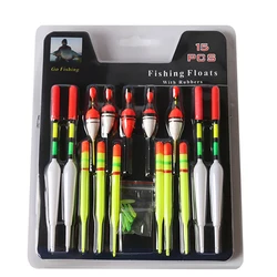 15Pcs/set Fishing Lure Vertical Buoy Sea Fishing Float Assorted Size with Attachment Fishing Lure Practical Fishing Tools Set
