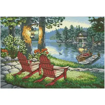 

Beach chair by the lake patterns Counted Cross Stitch 11CT 14CT 18CT DIY Chinese Cross Stitch Kits Embroidery Needlework Sets