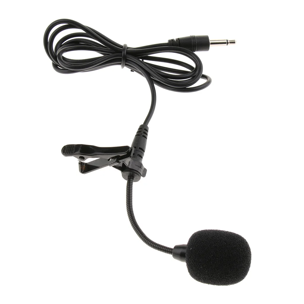 2pcs Portable Mini Plug Clip-on Condenser Microphone Adjustable Neck Black