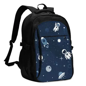 

Backpack USB Charge Women Rocket Moon Black Hole Stars Student Backpack Letters Print School Bag Teenager Girls Backpack