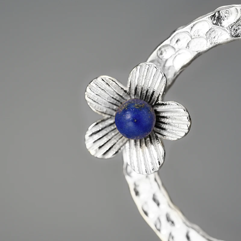 Lotus Fun 925 Sterling Silver Lapis Handmade Fine Jewelry Fresh Flower Design Pendant without Necklace Acessorios for Women