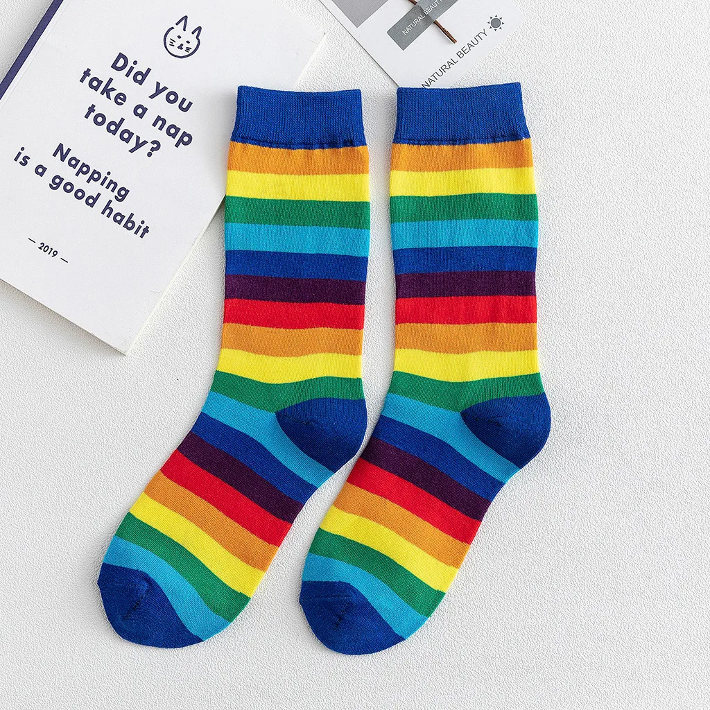 Harajuku носки зимние носки для женщин модные креативные длинные носки без пятки с радужным принтом повседневные красивые хлопковые носки