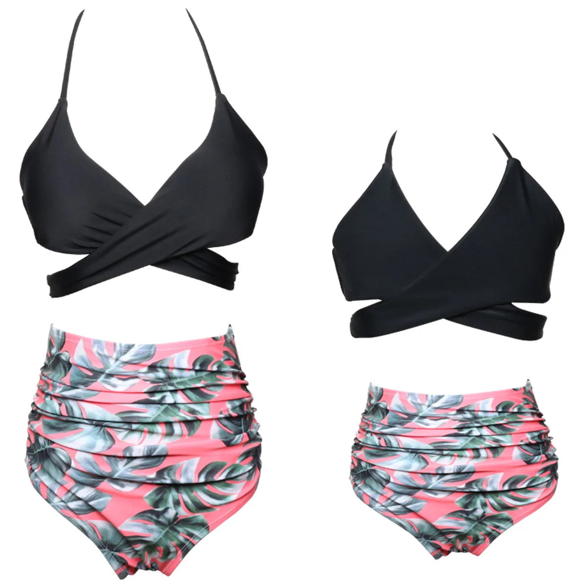 

New Mommy and Me Swimsuits Floral Crossed Strap Bikinis Set for Family Matching Mother Daughter Summer Beach Bikini Bath Outfits