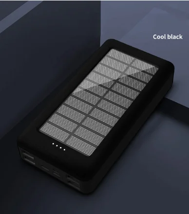 30000 мАч Солнечный внешний аккумулятор 4 USB выход 3 входа портативное зарядное устройство Быстрая зарядка внешний аккумулятор для всех телефонов - Цвет: Черный