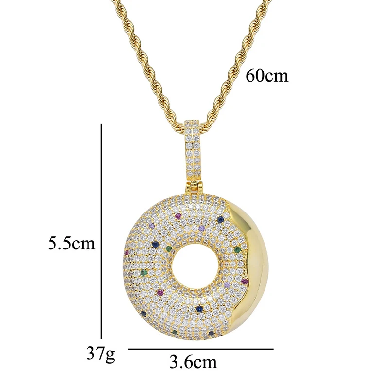 Микро проложили AAA+ кубический цирконий Bling Iced Out пончики Подвески ожерелье для женщин мужчин хип хоп рэппер ювелирные изделия золото серебро