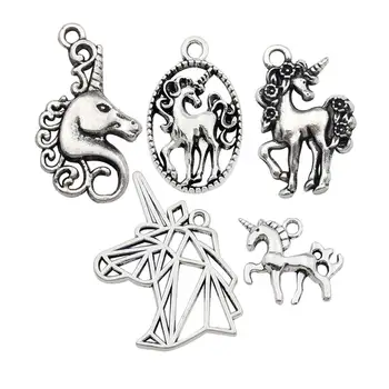 

50 pcs Craft Supplies Mixed Silver Unicorn Charms for Crafting Jewellery Findings Making Accessory for DIY Necklace Bracelet