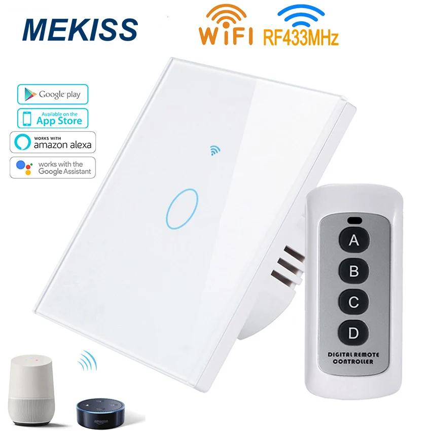 

MEKISS EU WIFI smart touch switch + mobile phone APP+RF wireless remote control touch lamp switch,1gang2gang3gang AC 110V-220V