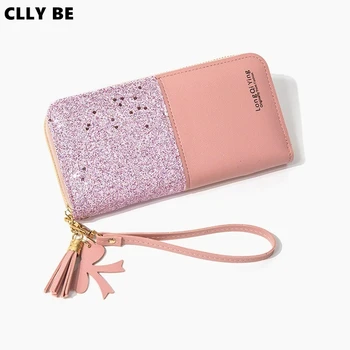 

New Wallet Long Section Women Zipper Wallet Female Student Korean Stitching Contrast Color Tassel Wild Card Bag Mobile Phone Bag