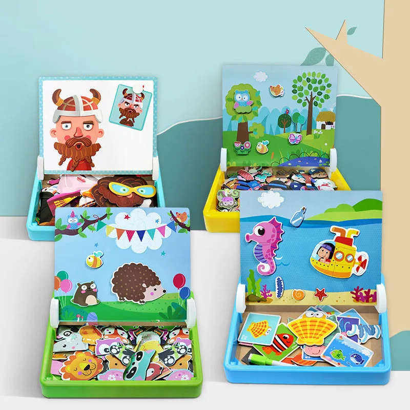Деревянные Магнитные Головоломки, игрушки для детей, 3D головоломка, пират/океан/Ферма/буквы, доска для рисования, 6 стилей, Обучающие деревянные игрушки, подарки