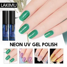 Lakimu glitter neon gel unha polonês uv gel cor pura duradoura gel verniz embeber fora manicure laca precisa superior e base casaco(China)