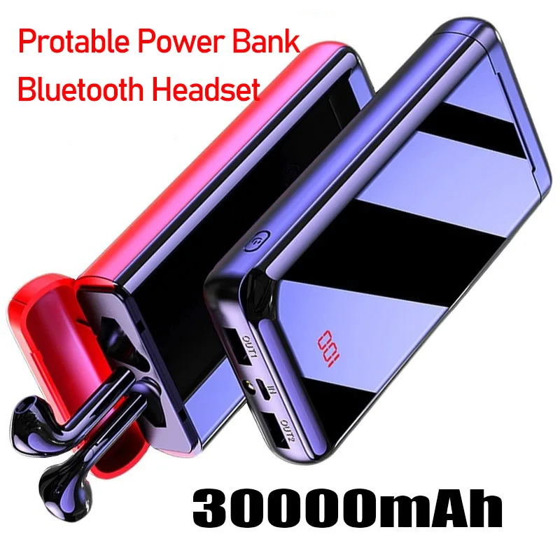Bluetooth гарнитура внешний аккумулятор 30000 мАч Внешний портативное быстрое зарядное