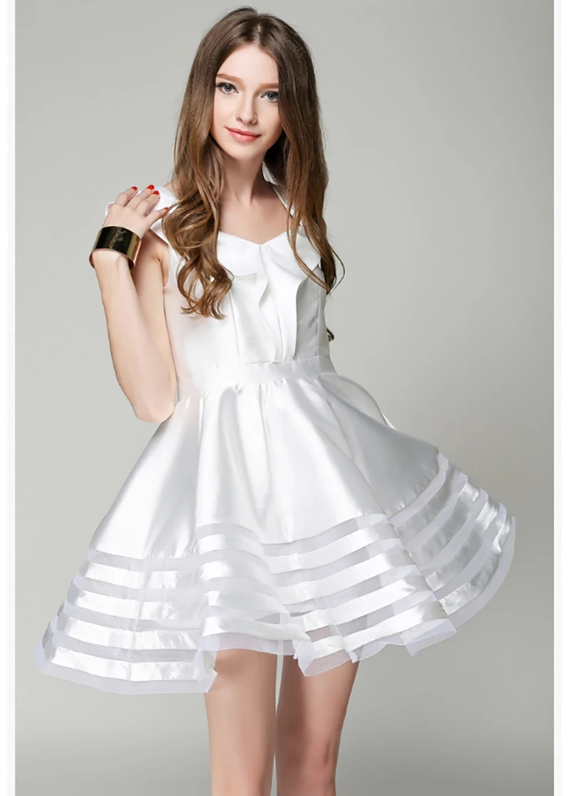 Летнее Европейское белое сексуальное платье принцессы с открытой спиной Женские бальные платья без рукавов с высокой талией Женская одежда с открытыми плечами