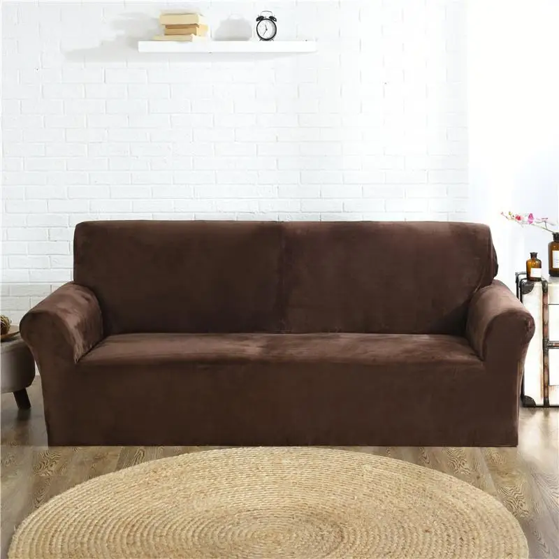 Solid Color Navy Blue Coffee Velvet Soft Warm Sofa Slipcover Stretch Sofa Covers Couch Covers Anti slip Furture Protector - Цвет: Color 4