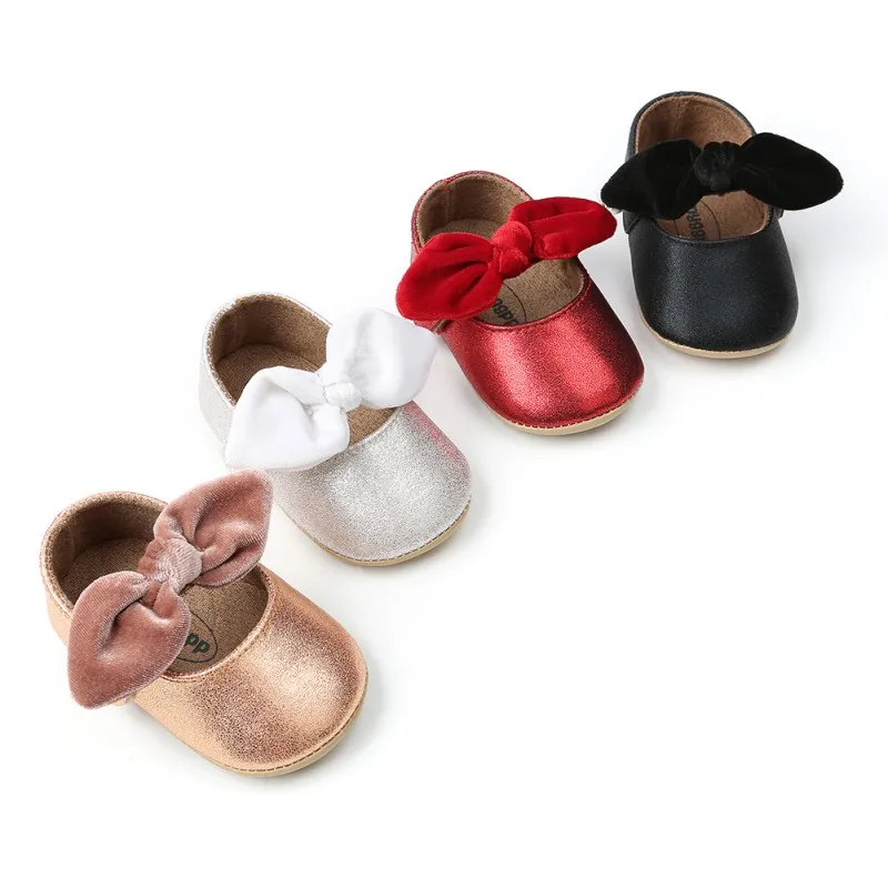 Red PU Baby Shoes Infant first walkers Bow soft soled Newborn Bebe Girls Sneaker Prewalker baby moccasins