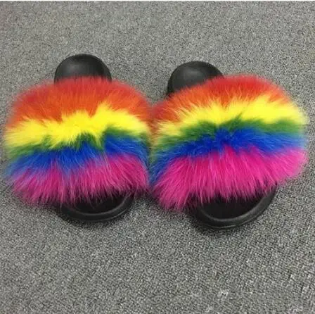 as pic shows COOLSA/женские нескользящие шлепанцы на плоской подошве с лисьим мехом; женские меховые шлепанцы; женские плюшевые меховые тапочки; Прямая поставка; обувь на меху; женская обувь; Лидер продаж - Цвет: as pic shows