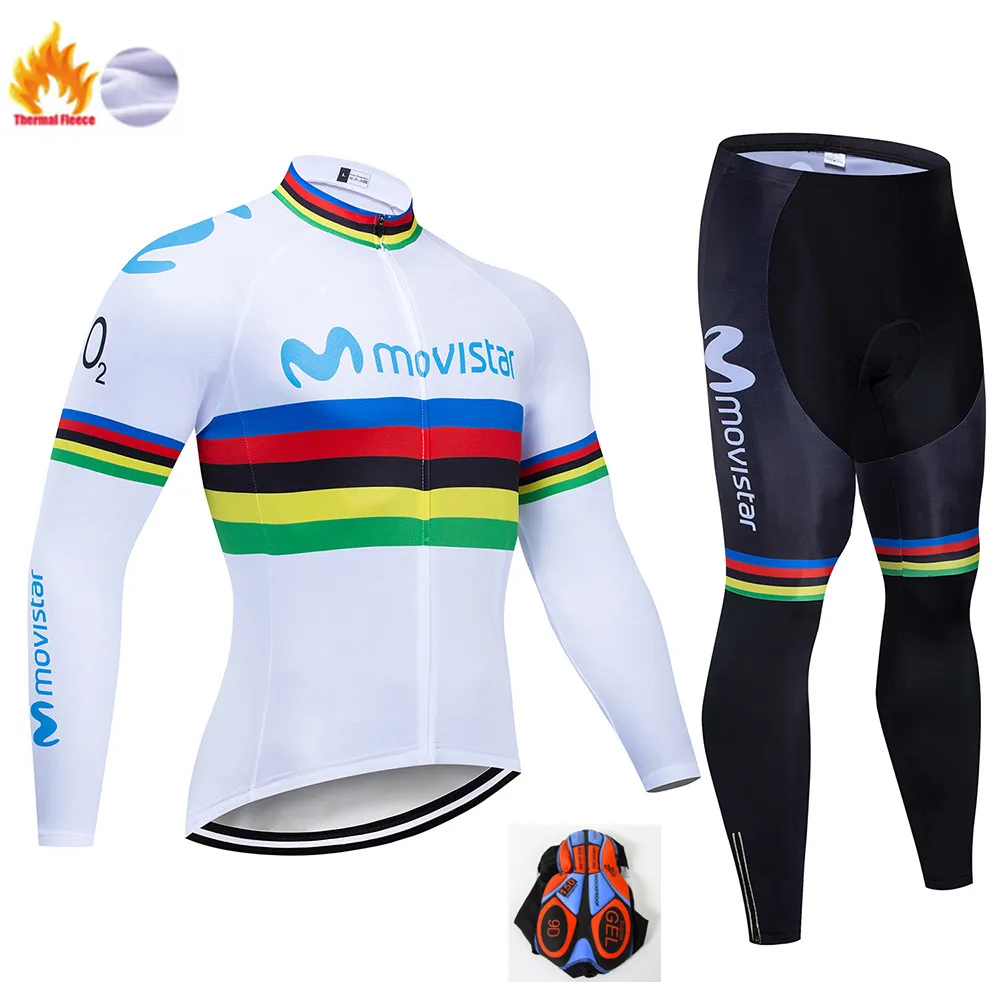 Movistar Pro Team зимний теплый флисовый длинный комплект одежды для мужчин, Велоспорт Джерси, нагрудник, велосипед, Ropa Ciclismo, велосипедная одежда - Цвет: Winter Cycling Suit
