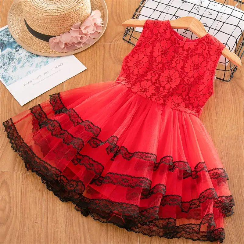 Платье для девочек Новинка года, летняя брендовая одежда для девочек кружевное платье с цветочным узором для маленьких девочек Детские платья для девочек, повседневная одежда для 3-8 лет - Цвет: Red 5