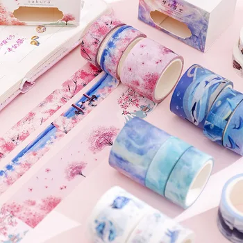 

4 Rolls/Set Spring Blossoming Cherry Flowers Washi Tape DIY Planner Decorative Diary Scrapbook Sticker Masking Tape
