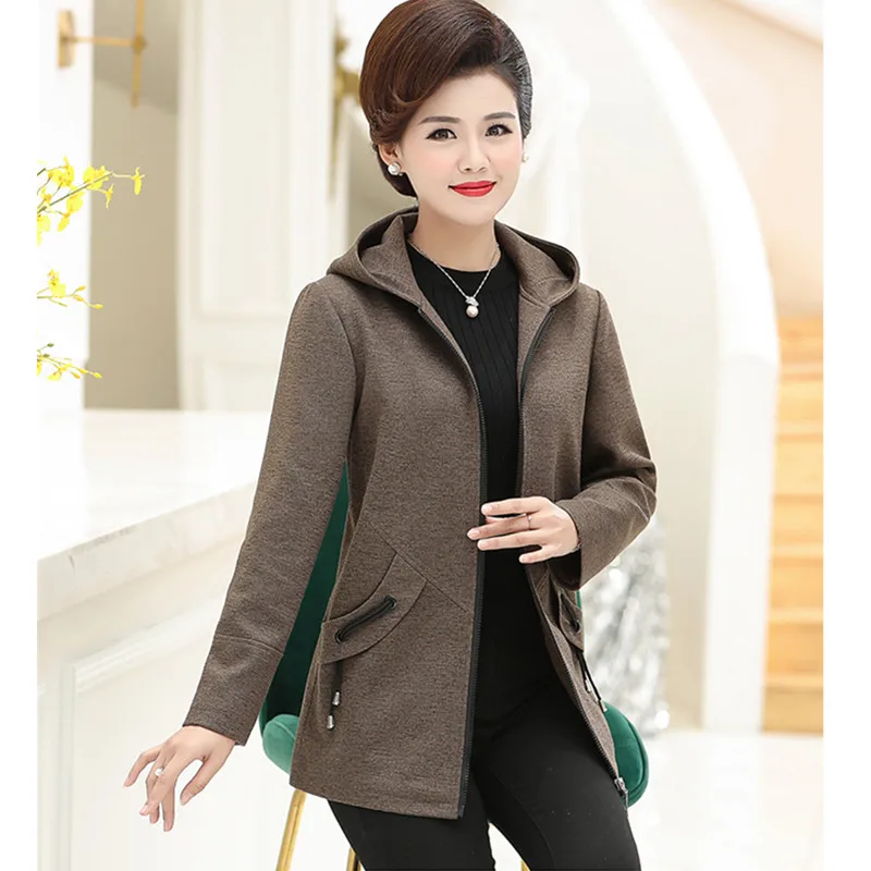 UHYTGF 4XL Plus size jacket women Fashion hooded spring autumn wool coat temperament mom elegant woman coats casaco feminino 797