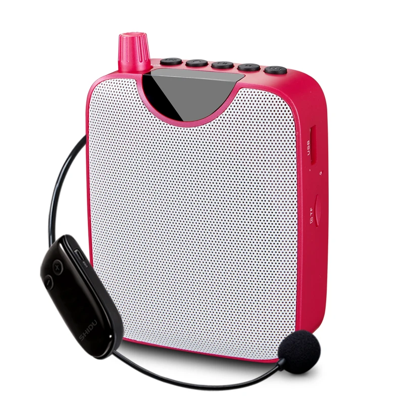 

Portable UHF Megaphone Wireless Voice Amplifier Black/Pink teaching Mini Loudspeaker with Mic Belt Support AUX U disk TF Card