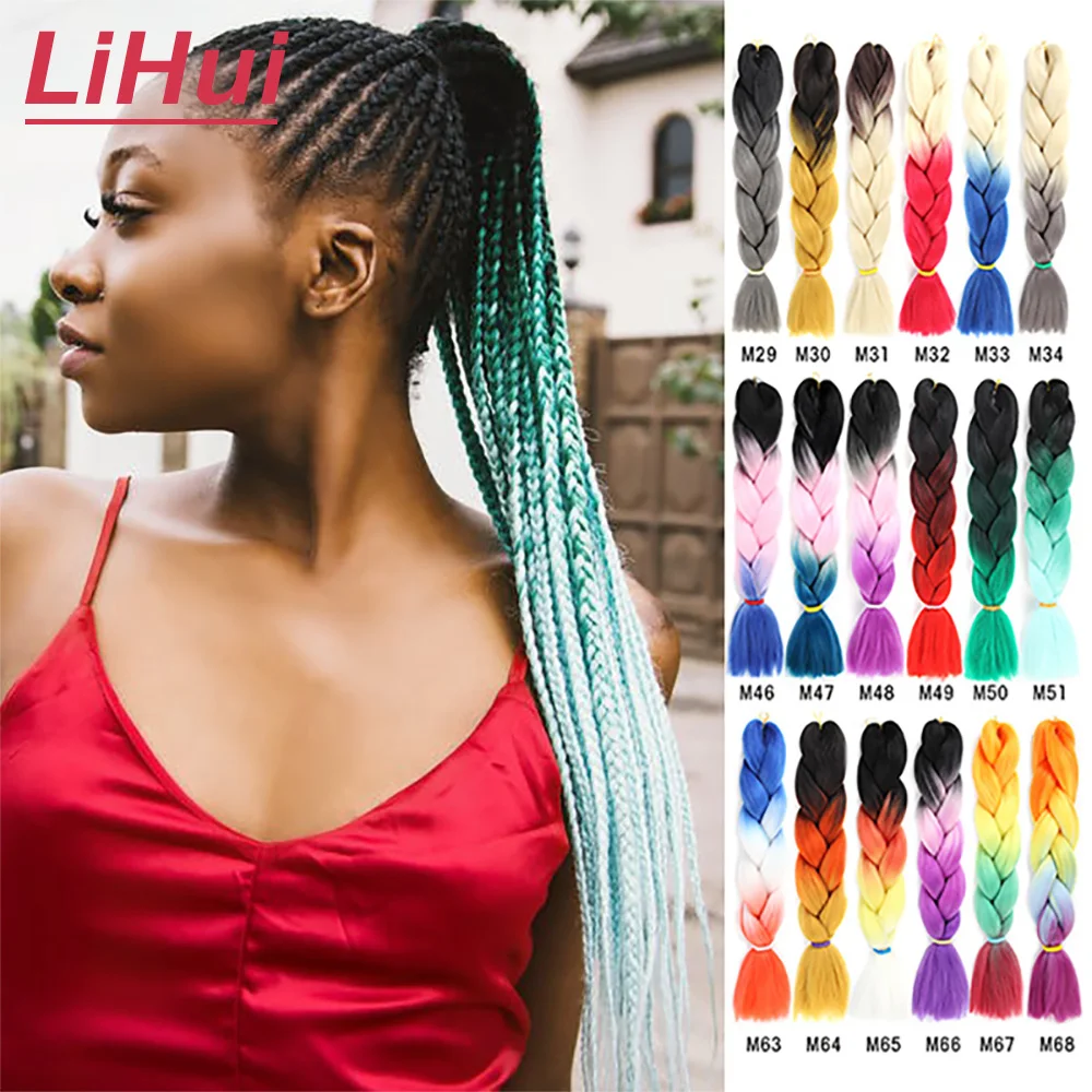 

LIHUI 100g 24 Inch Single Ombre Color Synthetic Hair Extension Crochet Twist Jumbo Braiding Kanekalon Hair