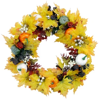 

Halloween Wreath, Pumpkin and Maple Leaf Wreath, American Autumn Door Hanging Wreath, Holiday Window Decoration