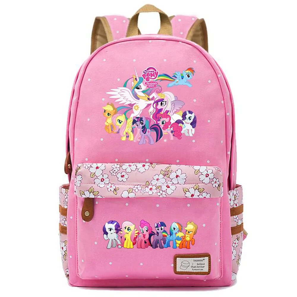 Christmas Cartoon Cutie My Little Pony Flowers Dot Boy Girl School bag Women Bagpack Teenagers Canvas Lady Femme Backpack - Цвет: F17-12