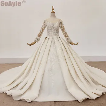 شراءSoAyle حجم كبير فستان الزفاف الفاخرة الأميرة فستان الزفاف اليدوية مطرز لامعة كريستال كم طويل فستان الزفاف الصيف 2020