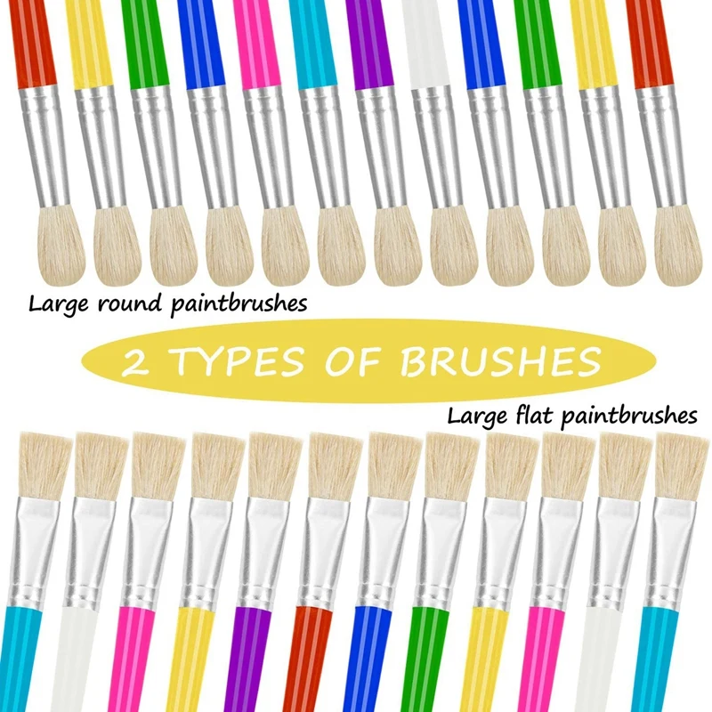 Colorful Toddler Paint Brush, 16 Pcs Large Washable Chubby Paint Brushes for Kids, Easy to Clean & Grip Round and Flat Preschool Paint Brushes with No