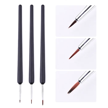 

3 Pcs/Kit UV Gel Liner Drawing Brush Painting Carving Nail Stripe Thin Liner Pen Black Handle French Nail Art Brushes Tools