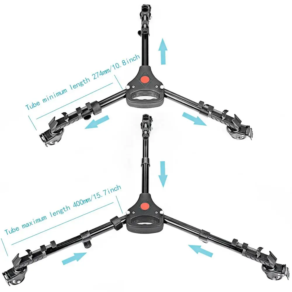 Foldable Photography Heavy Duty Tripod Dolly Base Stand Flexible Wheels Adjustable Legs for Camera Photo Video with Carrying Bag