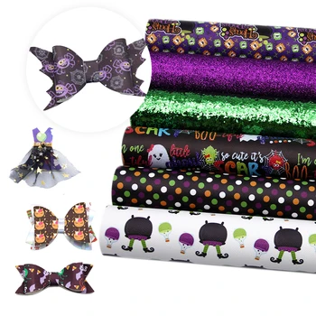 

6piece/set 20*34cm Halloween Faux Synthetic Leather Sheets set for Hair Bow Leatherette Cartoon Vinyl Fabric DIY Crafts,1Yc7883