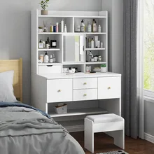 Tocador con espejo y taburete para maquillaje, mueble de dormitorio, escritorio, organizador de joyas y maquillaje, 90cm