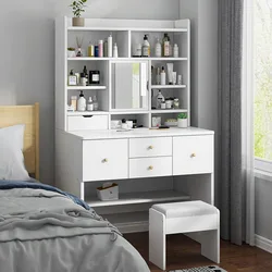 Tocador con espejo y taburete para maquillaje, mueble de dormitorio, escritorio, organizador de joyas y maquillaje, 90cm