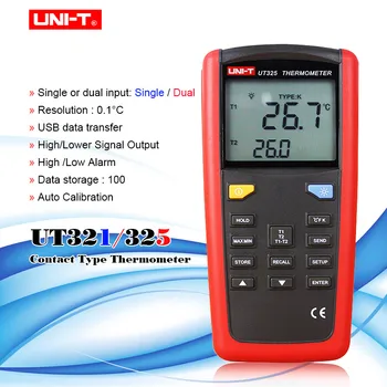 

UNI-T Pyrometer Contact Type Thermometer UT325 UT321 Industrial Temperature Meter 2CH Data Logging Test K/J/T/E/R/S/N