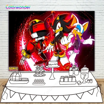 

Rouge the Bat And Shadow the Hedgehog Backgrounds Photography Red Light Photo Backdrops For Boys Happy Birthday Party Decoration