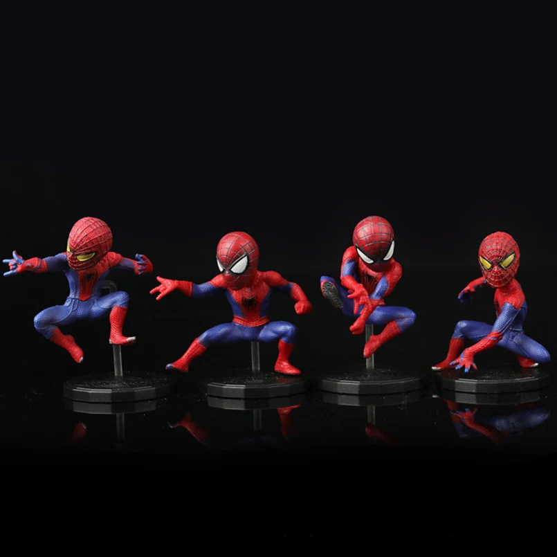 

4pcs/lot super hero Amazing Spider-man PVC Action figure toys Q version Spider man Decoration model Toys for kids gift