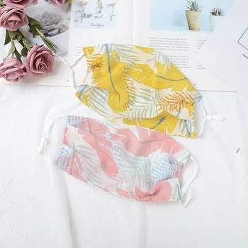 

2 PCS Adult Mask Summer Thin Section Breathable Mask Printed Floral Women Face Mouth Mask PM2.5 Dustproof Anti-dust Mask Yellow