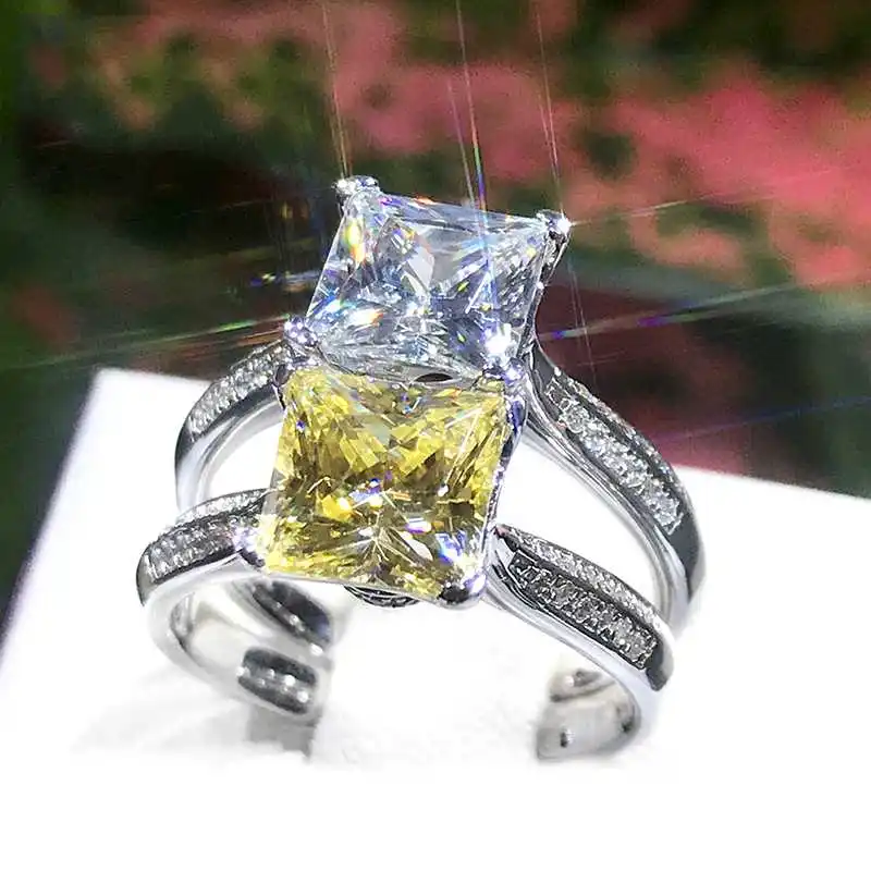 

Luxury Classic Square Crystal Zircon Opening Rings for Women Wedding Engagement Party Cocktail Jewelry