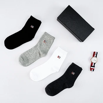 

High Quality Men's Breathable Embroider Cotton Men Socks Business Fashion Standard Length Cut Short Sokken Size 38-44 New