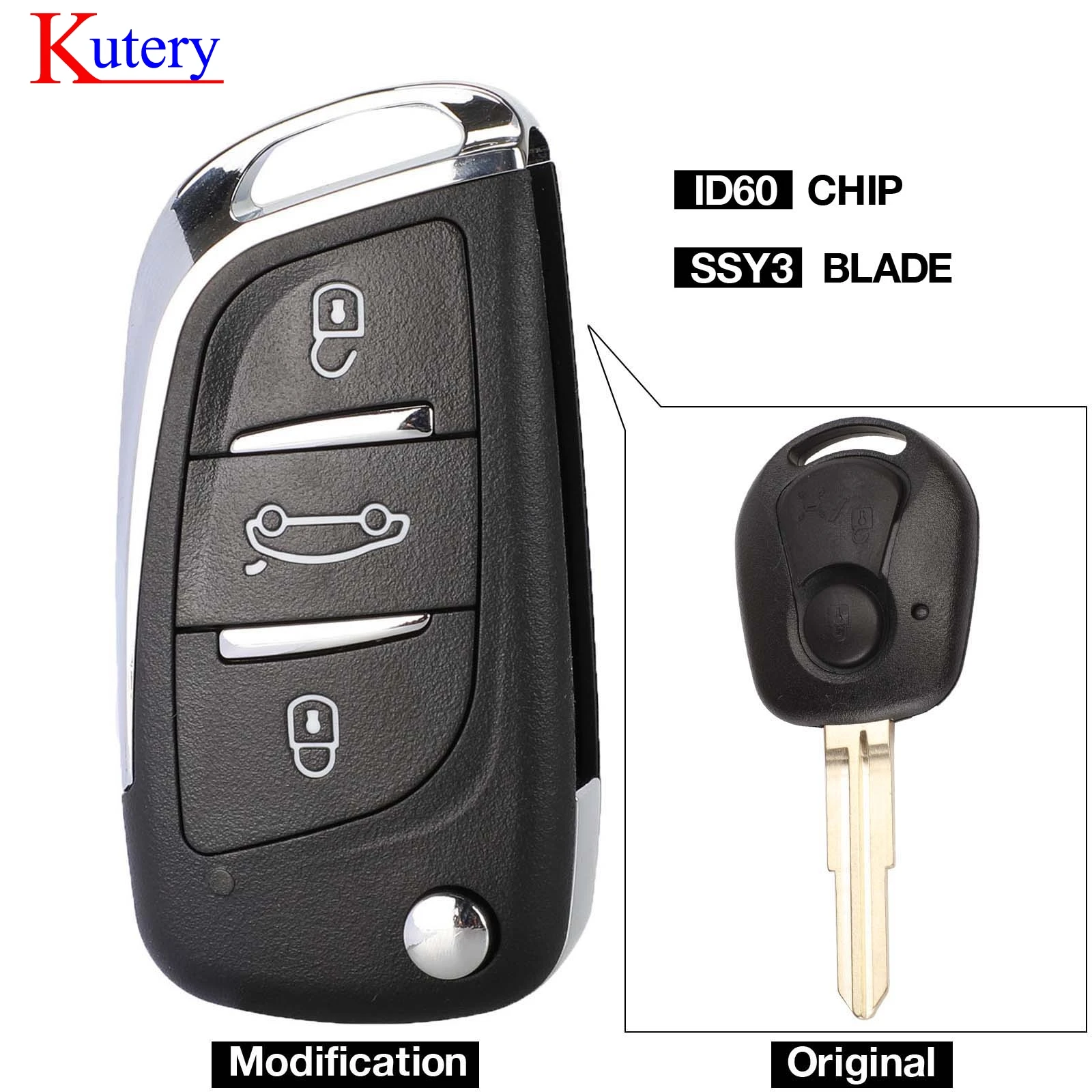 KUTERY 3 BUTTONS FOR SSANGYONG REMOTE CONTROL KEY WITH ELECTRONICS 315 433 MHZ ACTYON KYRON REXTON KORANDO UNCUT BLADE CAR KEYS