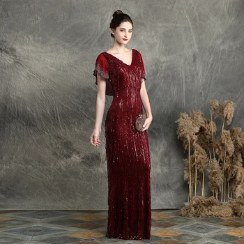 

Burgundy V-neck Mermaid Evening Dress Women Sexy long Party Gowns Elegant Formal Dresses Wedding Guest Gowns Robe De Soiree 2020