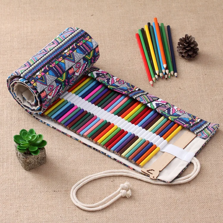 

Handmade Ethnic-Style Fine Art Multi-color Colored Pencil Curtain Canvas Pen Bag Painted Students Sketch Lead Pencil Case Statio