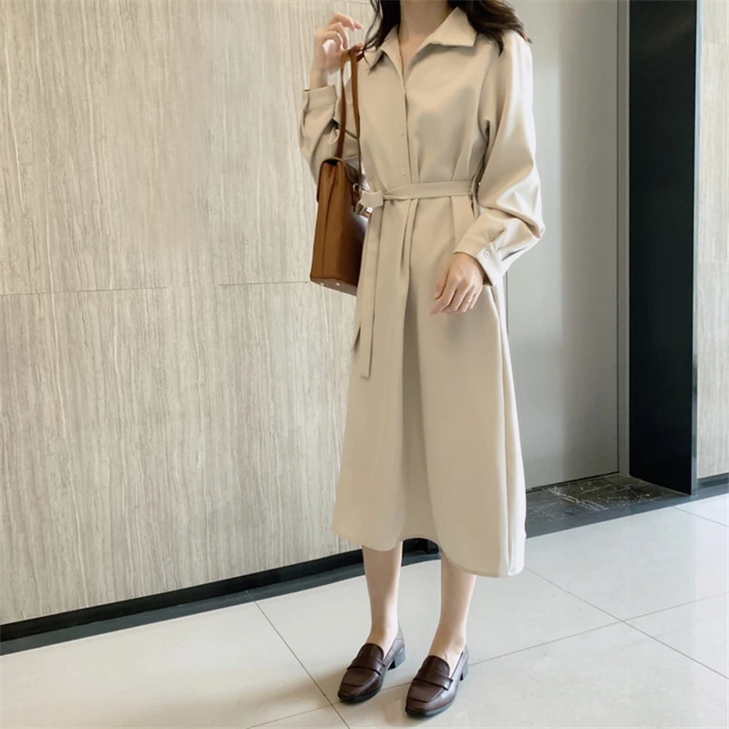 20 Women`s Coat Chiffon Dress Maternity Spring Autumn Lapel Long  Shirt Skirt Women Waist Slimming Coat Pregnancy Clothes