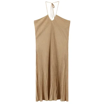 

2020 Sexy Shiny Spaghetti Strap Halter Ladies Knitted Dress Slim Backless Women Dresses Summer Holiday Beach Midi Vestidos
