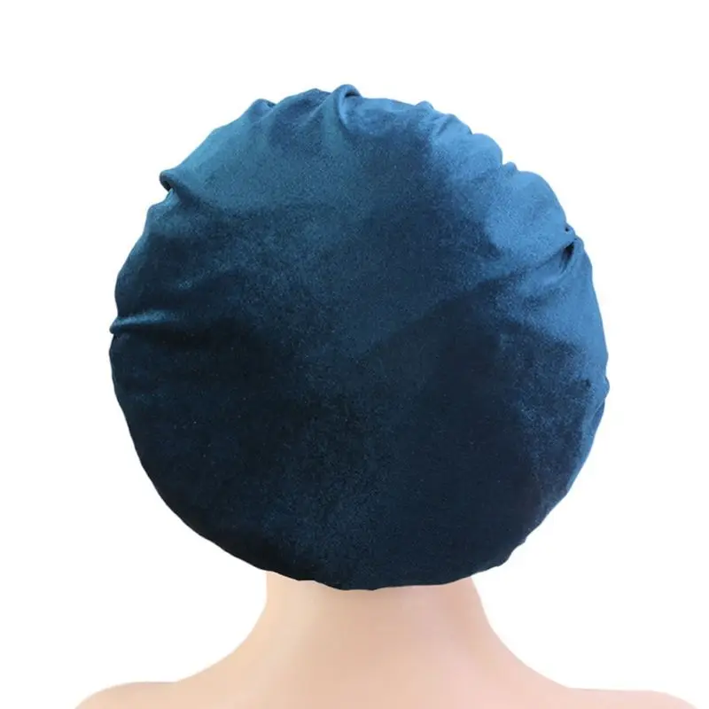 Новая женская широкая эластичная повязка для ночного сна, бархатная одноцветная головной убор тюрбан шляпа
